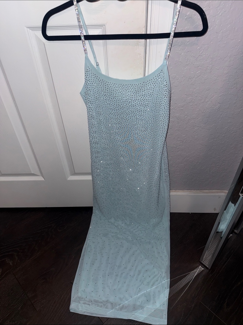 NWOTS Fashion Nova Remy Rhinestone Mesh Midi Dress - Light Blue Size Small